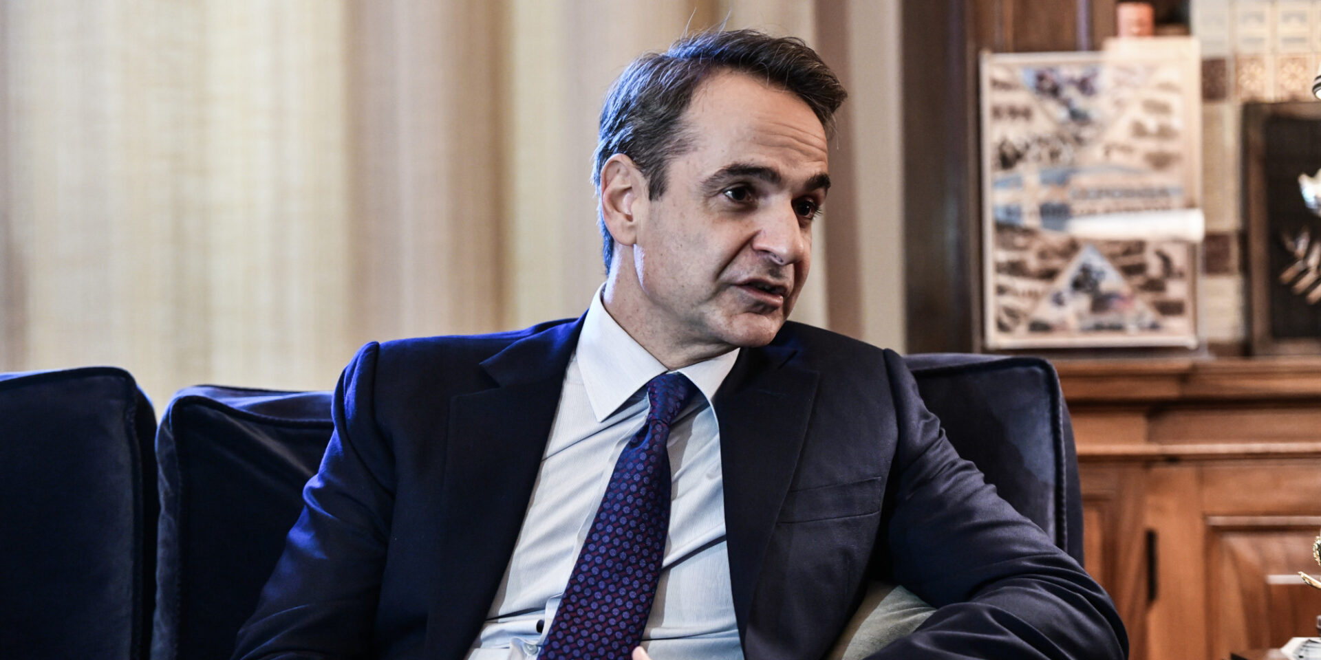 Ο πρωθυπουργός Κυριάκος Μητσοτάκης στο Μέγαρο Μαξίμου