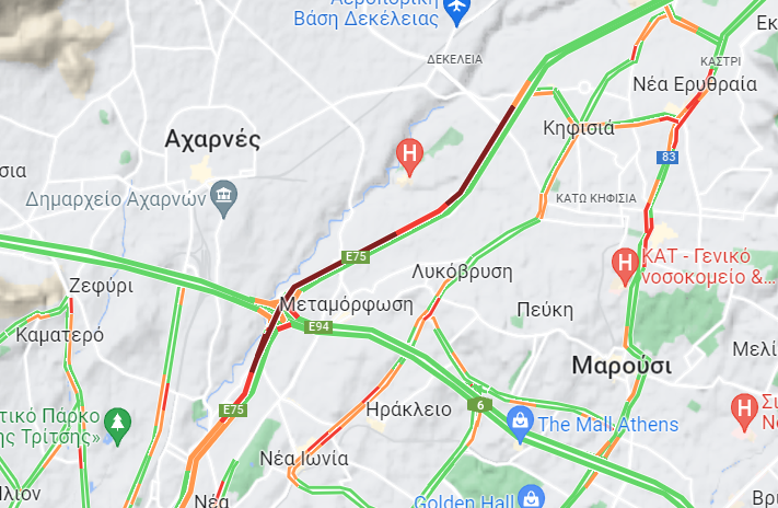 Κίνηση στους δρόμους: Τροχαίο με τραυματισμό στον Κηφισό - Μεγάλες ουρές στην κάθοδο (εικόνα)
