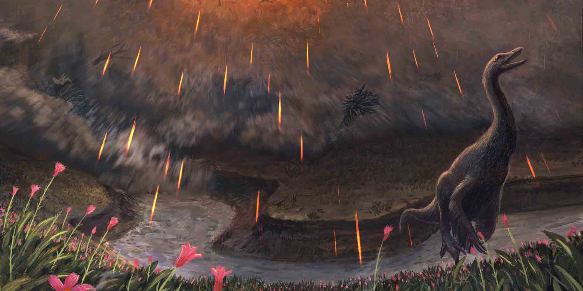 Δεινόσαυροι-πτώση αστεροειδούς (καλλιτεχνική απεικόνιση)