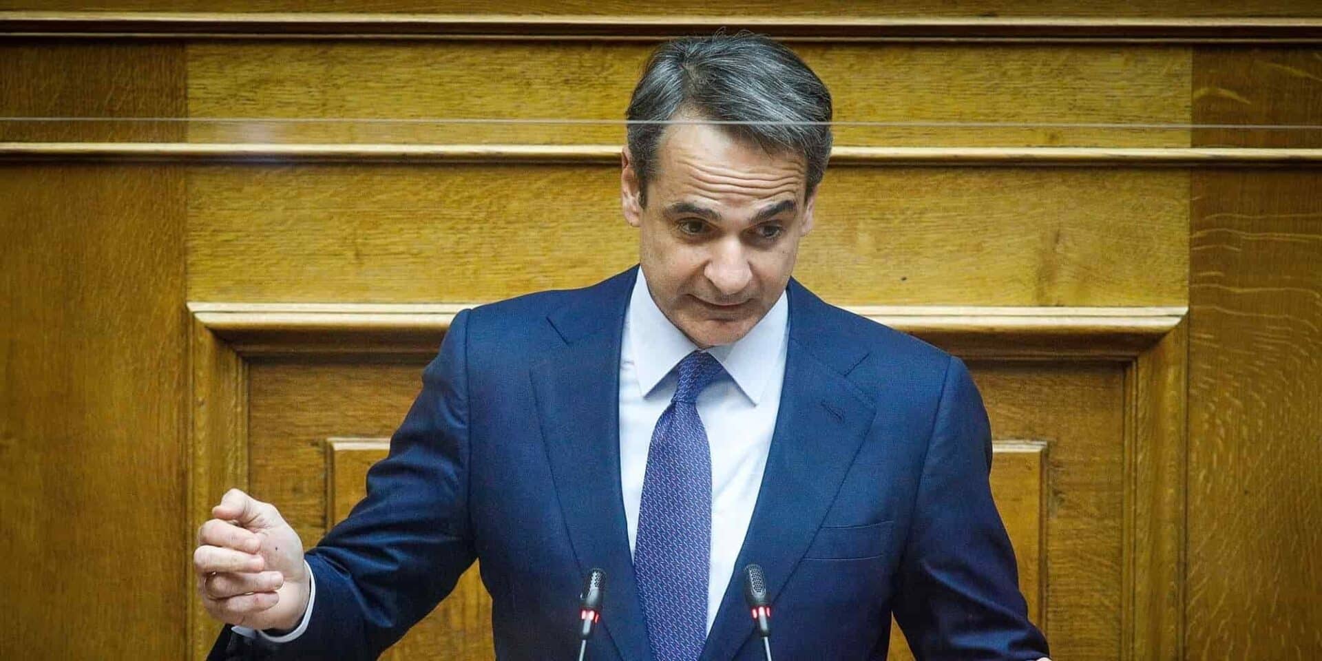 O Κυριάκος Μητσοτάκης στο βήμα της Βουλής