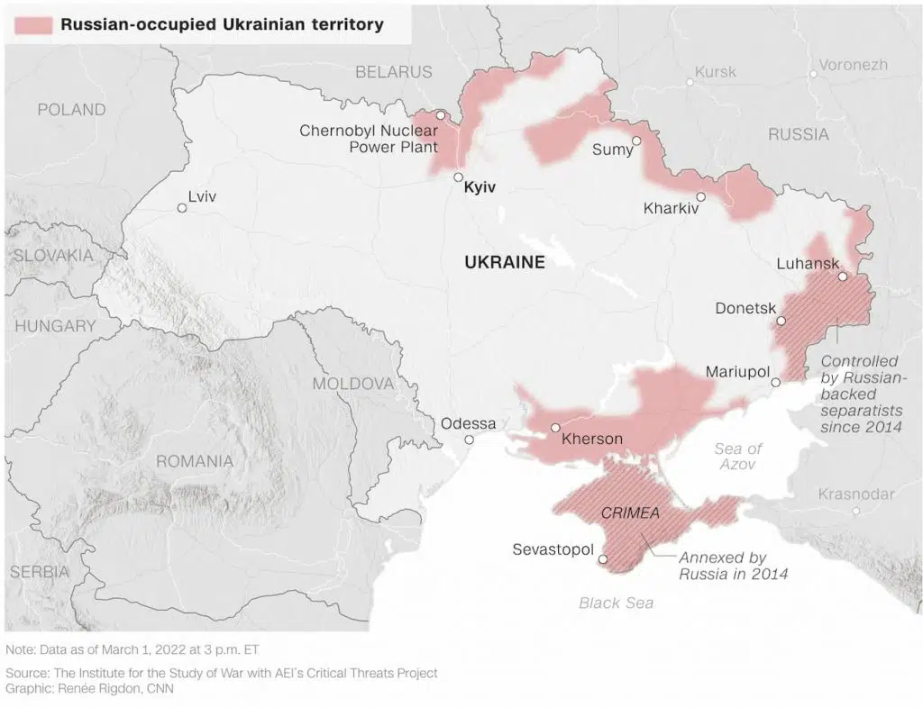 Oukrania cnn 2 3 22 1 - Ουκρανία: Αυτά είναι τα εδάφη που έχουν καταλάβει οι Ρώσοι – Ο χάρτης του CNN (εικόνα)