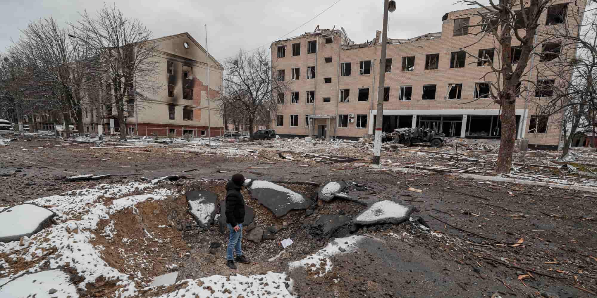 Το βομβαρδισμένο τοπίο στο Κίεβο της Ουκρανίας