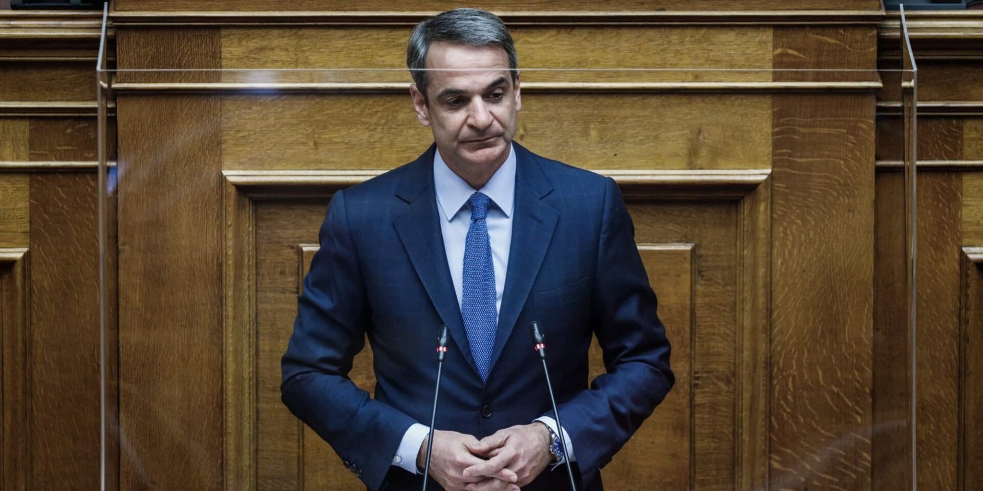 Ο Κυριάκος Μητσοτάκης στο βήμα της Βουλής