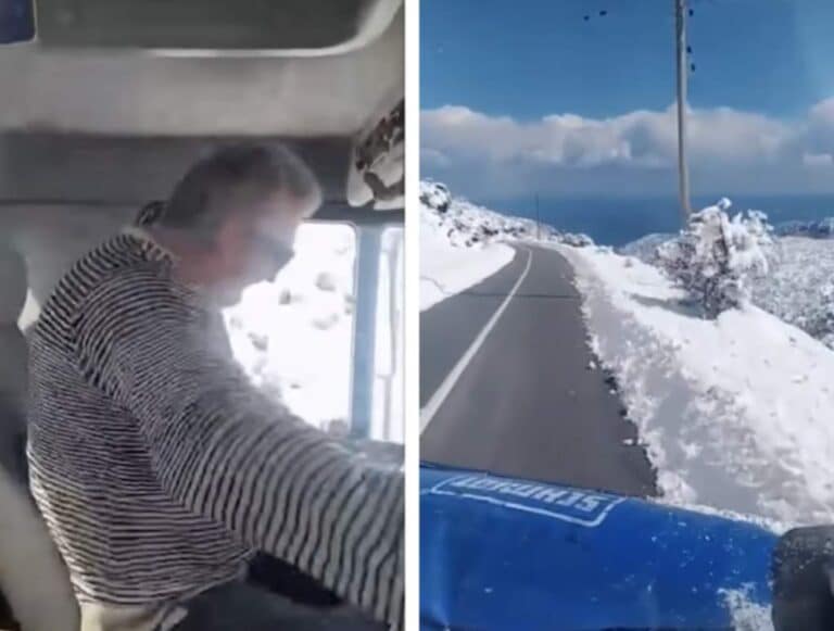 Απολαυστικό viral: Οδηγός εκχιονιστικού στο Πήλιο χορεύει υπό τους ήχους της Άλκηστις Πρωτοψάλτη (βίντεο)