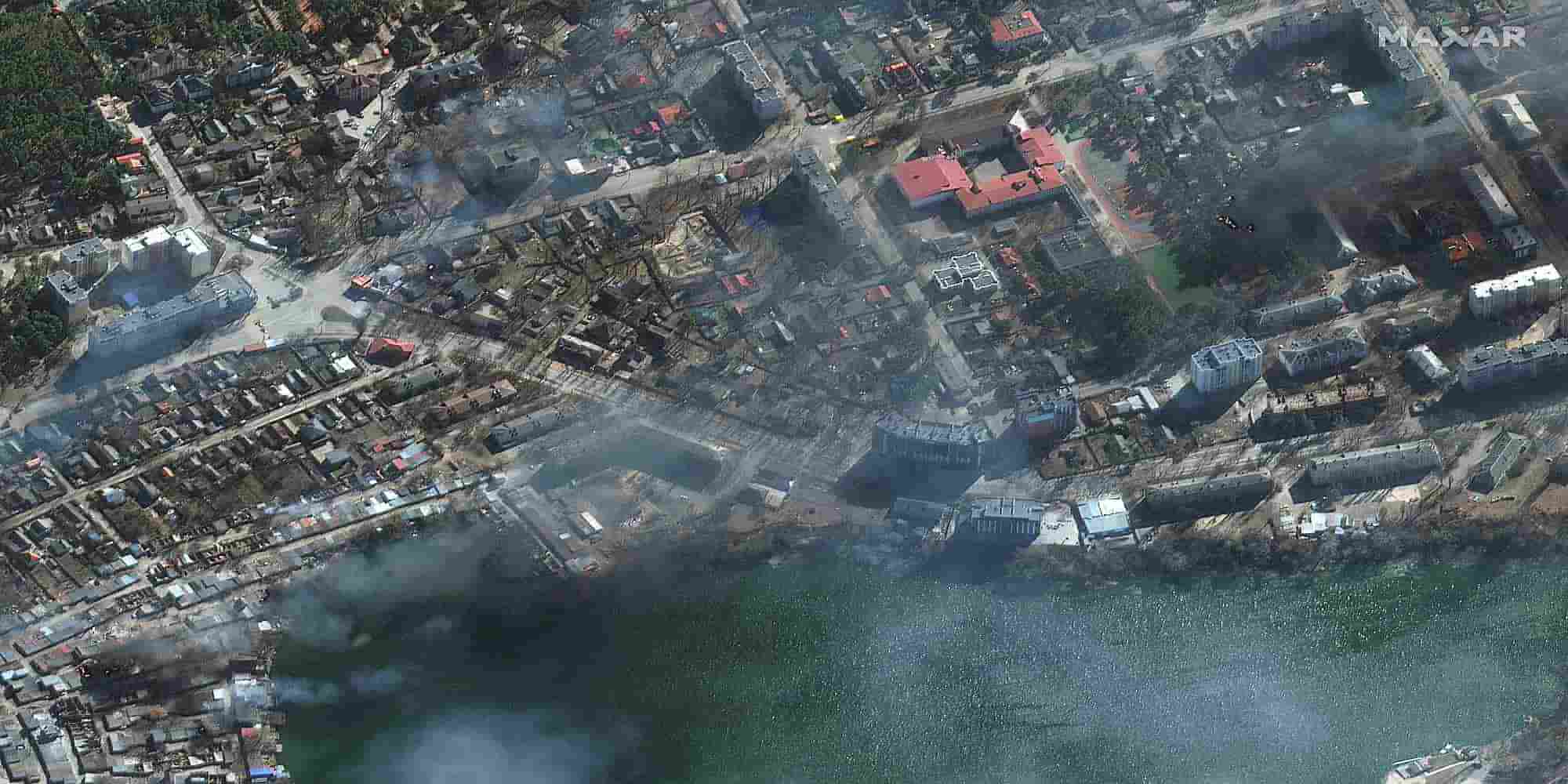 Δορυφορική εικόνα της Maxar Technologies που δείχνει τις καταστροφές στο Ιρπίν / Φωτογραφία: ΑΠΕ-ΜΠΕ