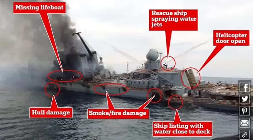 Moskva: Daily Mail και Independent επιβεβαιώνουν την αυθεντικότητα των φωτογραφιών από τη βύθιση του ρωσικού πλοίου (εικόνες & βίντεο)