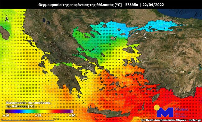 sst gr 22042022 - Meteo: Σε χαμηλά επίπεδα η θερμοκρασία της επιφάνειας της θάλασσας στην Ελλάδα - Πού παρουσιάζονται οι χαμηλότερες τιμές (εικόνες)