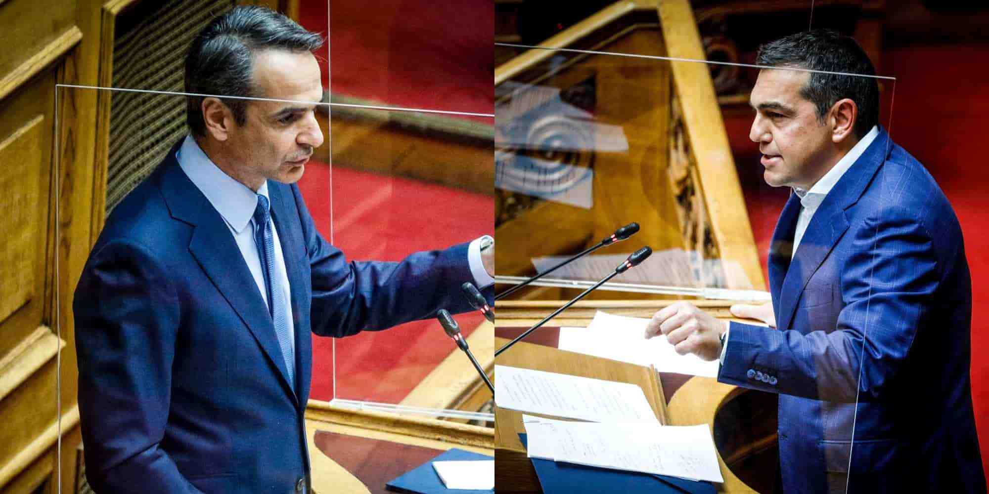 O Κυριάκος Μητσοτάκης και ο Αλέξης Τσίπρας, οι βασικοί διεκδικητές της πρωθυπουργίας σε ενδεχόμενο εκλογών με βάση τη δημοσκόπηση