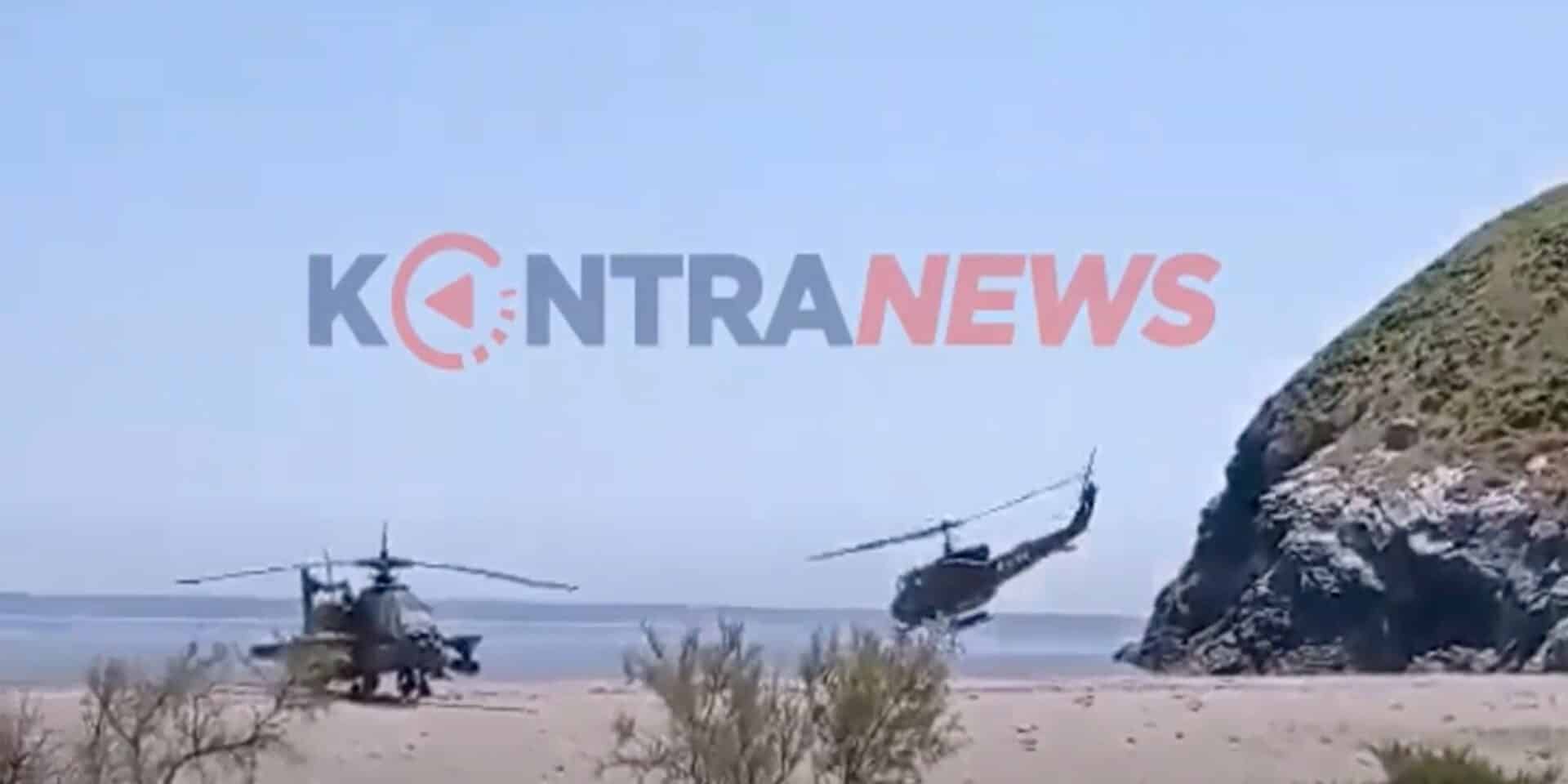 Παραμένει καθηλωμένο σε παραλία της Καρύστου το στρατιωτικό ελικόπτερο Apache