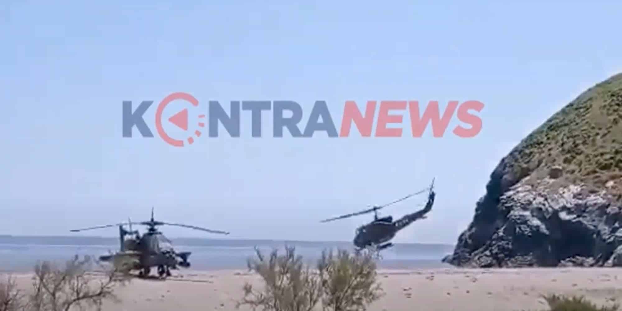 Παραμένει καθηλωμένο σε παραλία της Καρύστου το στρατιωτικό ελικόπτερο Apache