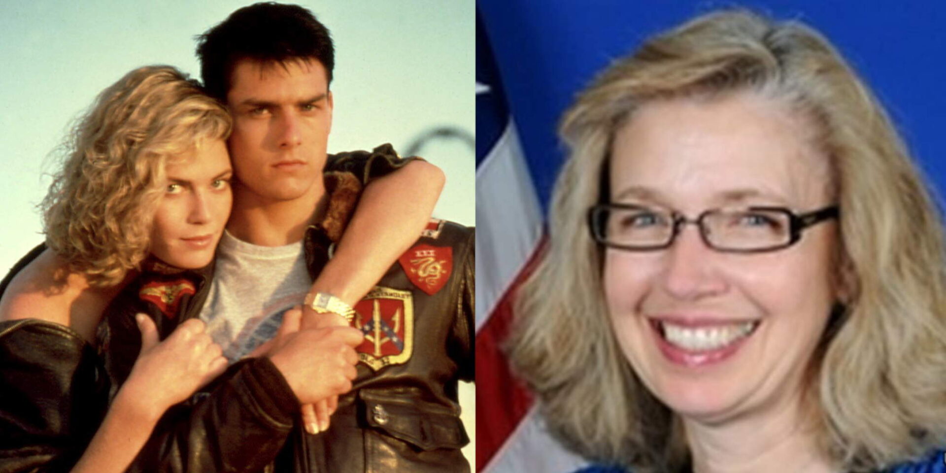 Αφίσα της ταινίας Top Gun αριστερά και η πραγματική «Τσάρλι» δεξιά