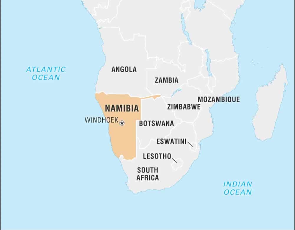 Χάρτης της Αφρικής με τη Ναμίμπια