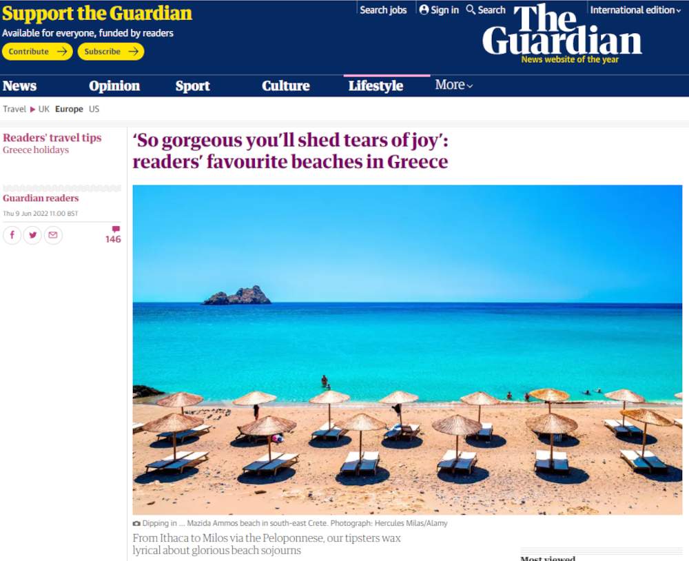 Αφιέρωμα του Guardian στις ελληνικές παραλίες