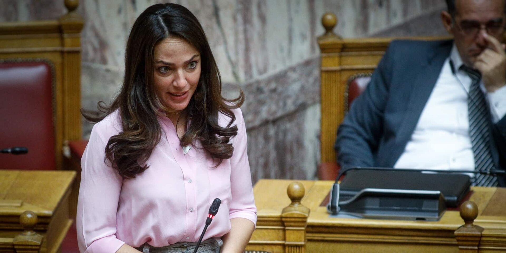 Η υφυπουργός Εργασίας και Κοινωνικών Υποθέσεων, Δόμνα Μιχαηλίδου στη Βουλή