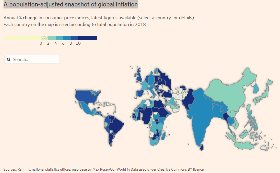 Ο χάρτης που δείχνει την άνοδο του πληθωρισμού ανά χώρα