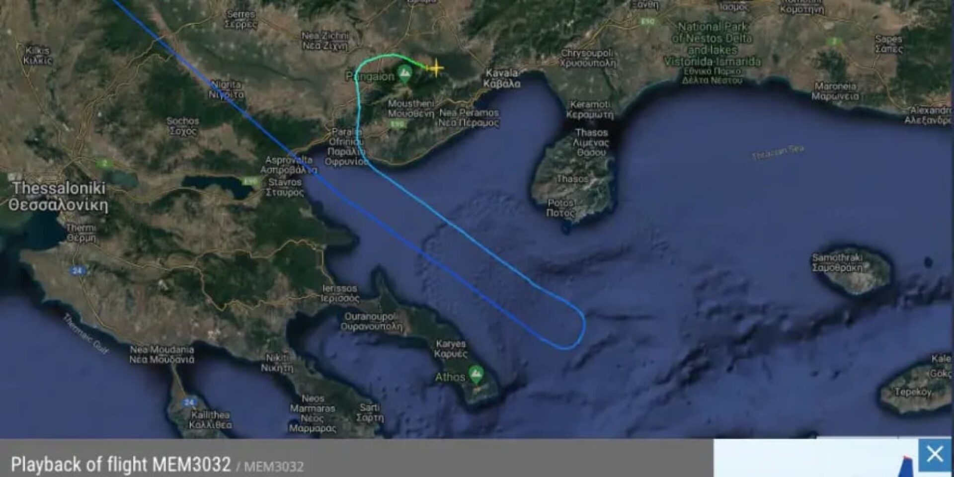 Η πορεία του αεροσκάφους λίγο πριν τη συντριβή στην Καβάλα