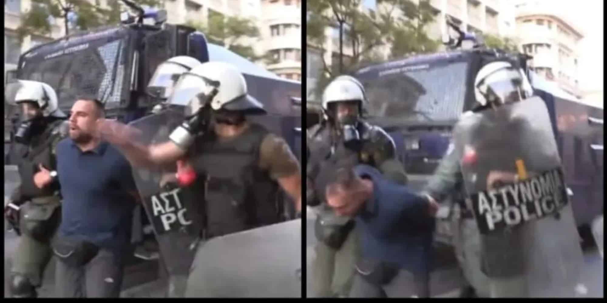 Η στιγμή που ο Αστυνομικός χτυπάει διαδηλωτή