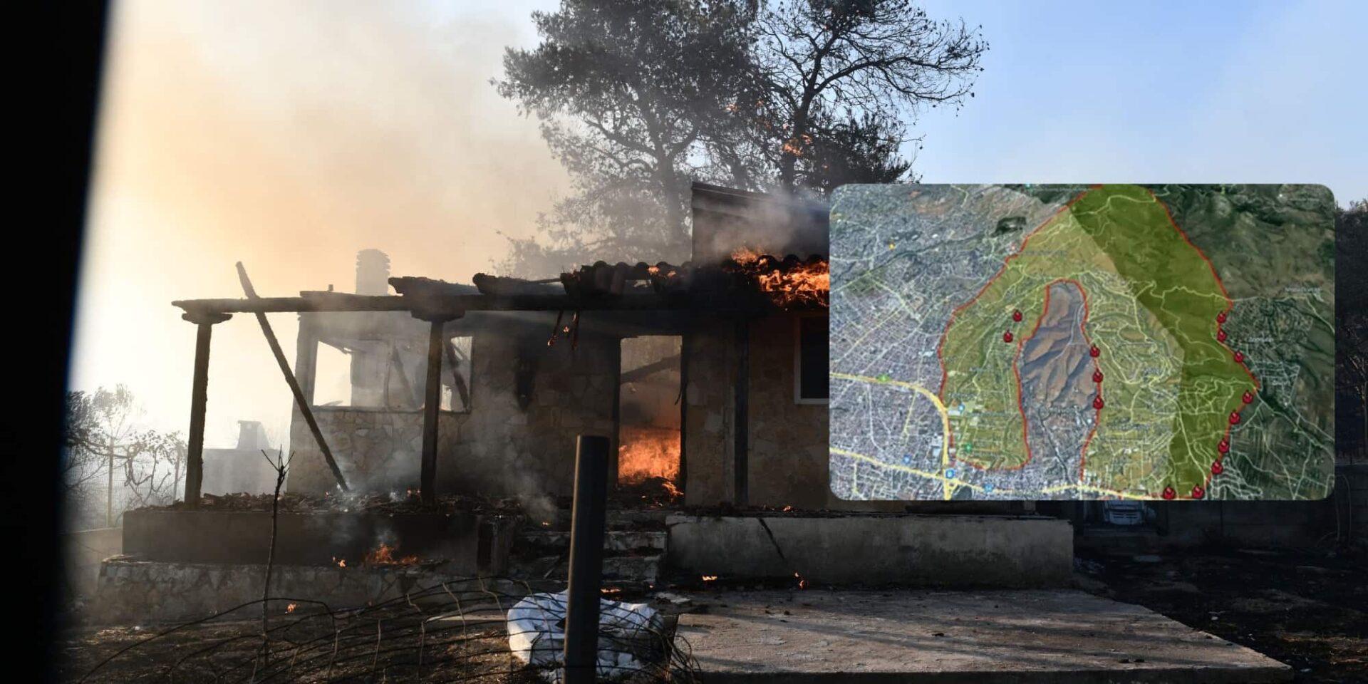 Ο χάρτης με τις ενεργές εστίες της φωτιάς