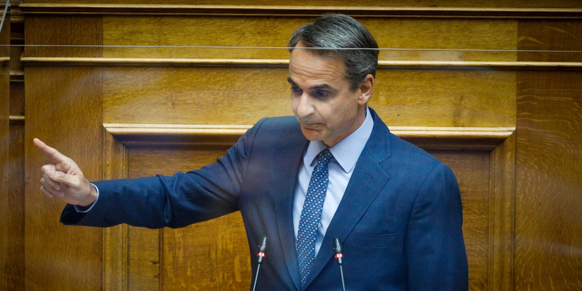 Ο Κυριάκος Μητσοτάκης στο βήμα της Βουλής