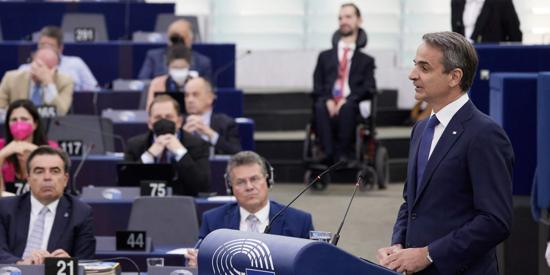 Ο Κυριάκος Μητσοτάκης κατά την ομιλία του στο Ευρωκοινοβούλιο