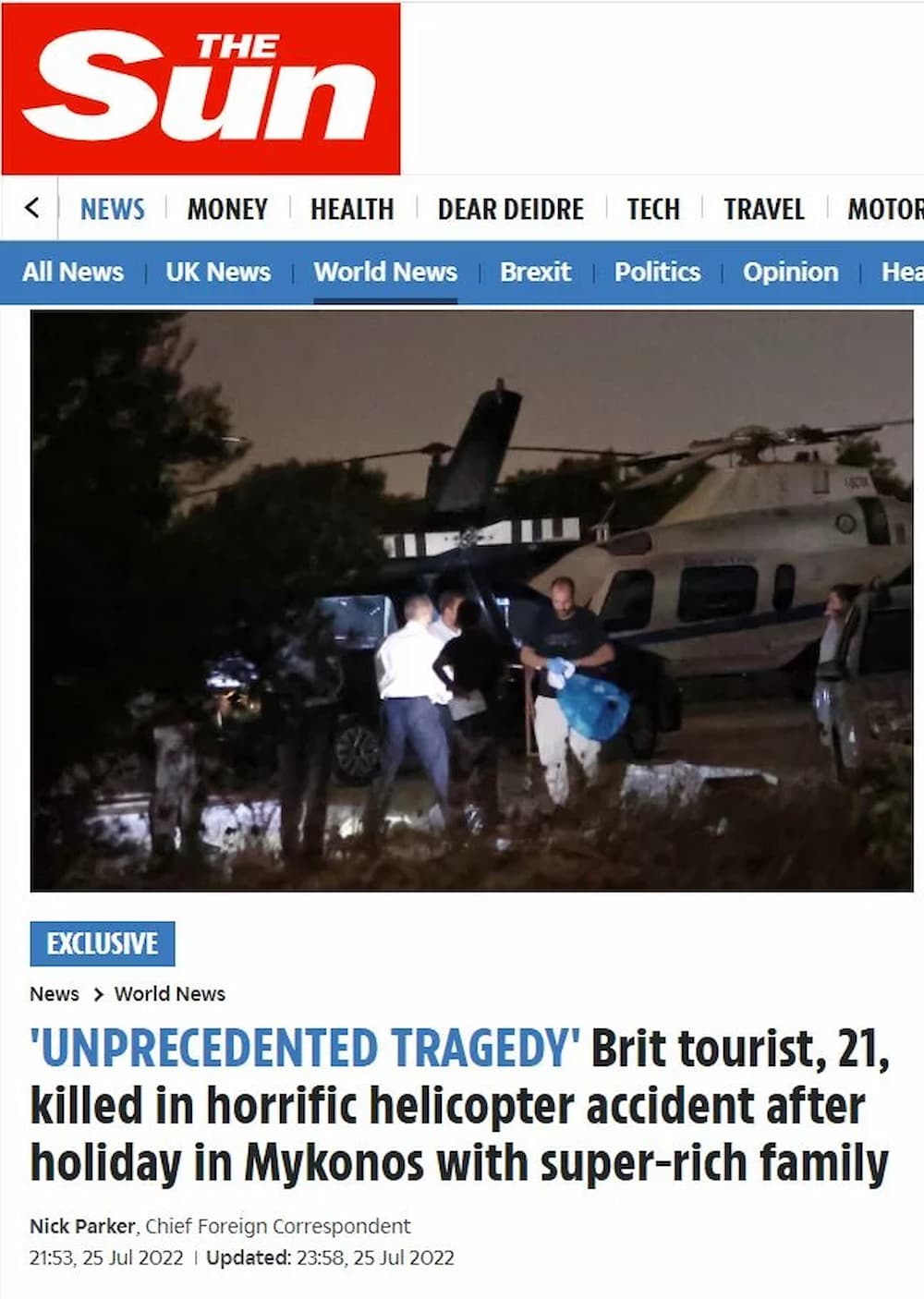 sun elikoptero - Στον εισαγγελέα τα 3 άτομα που συνελήφθησαν για το τραγικό δυστύχημα με το ελικόπτερο στα Σπάτα - Γόνος πλούσιας οικογένειας ο 22χρονος Βρετανός (εικόνες & βίντεο)
