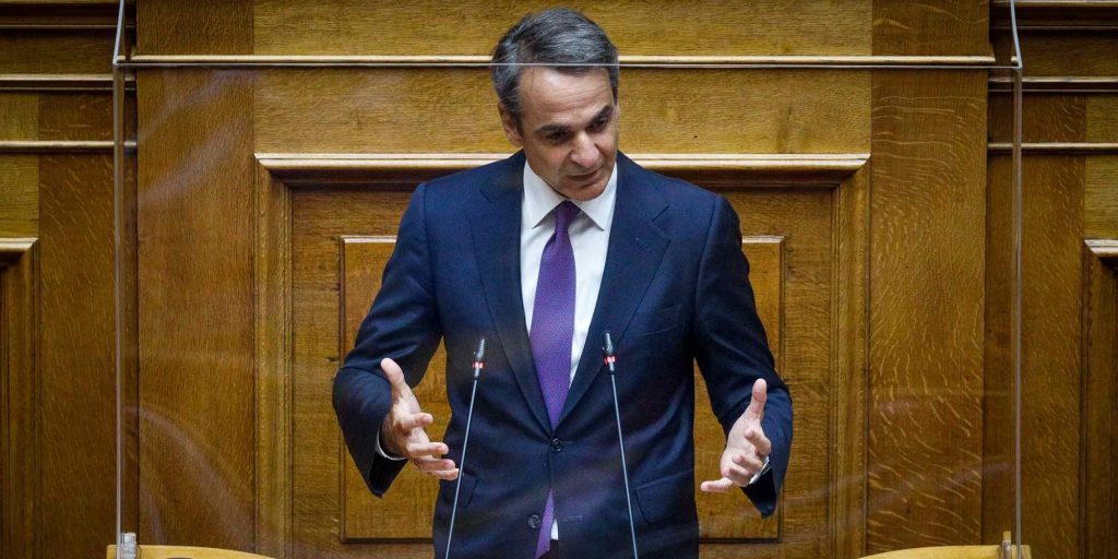 Ο πρωθυπουργός Κυριάκος Μητσοτάκης στο βήμα της βουλής