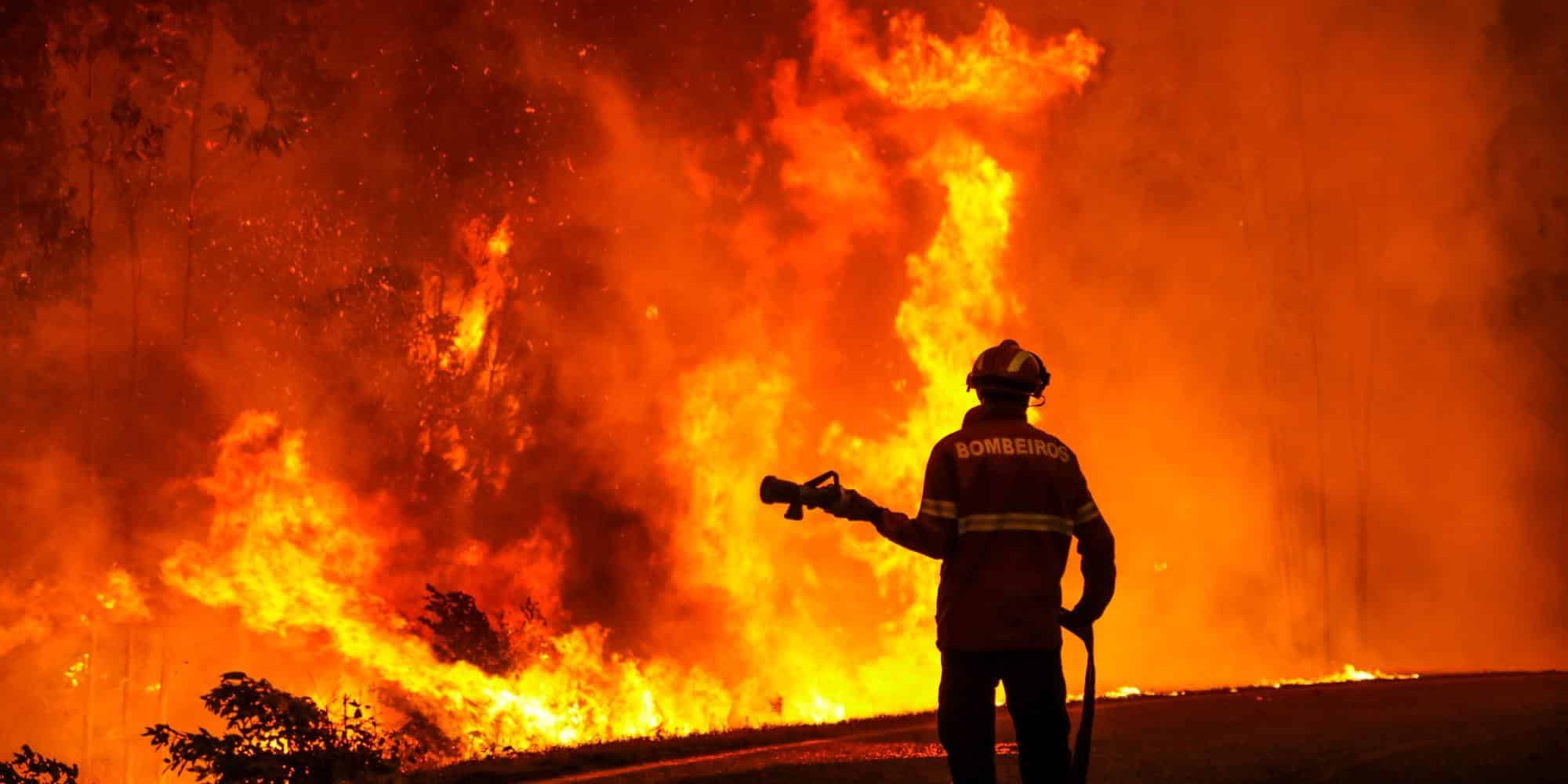 Πυροσβέστης δίνει μάχη με τις φλόγες στην Πορτογαλία