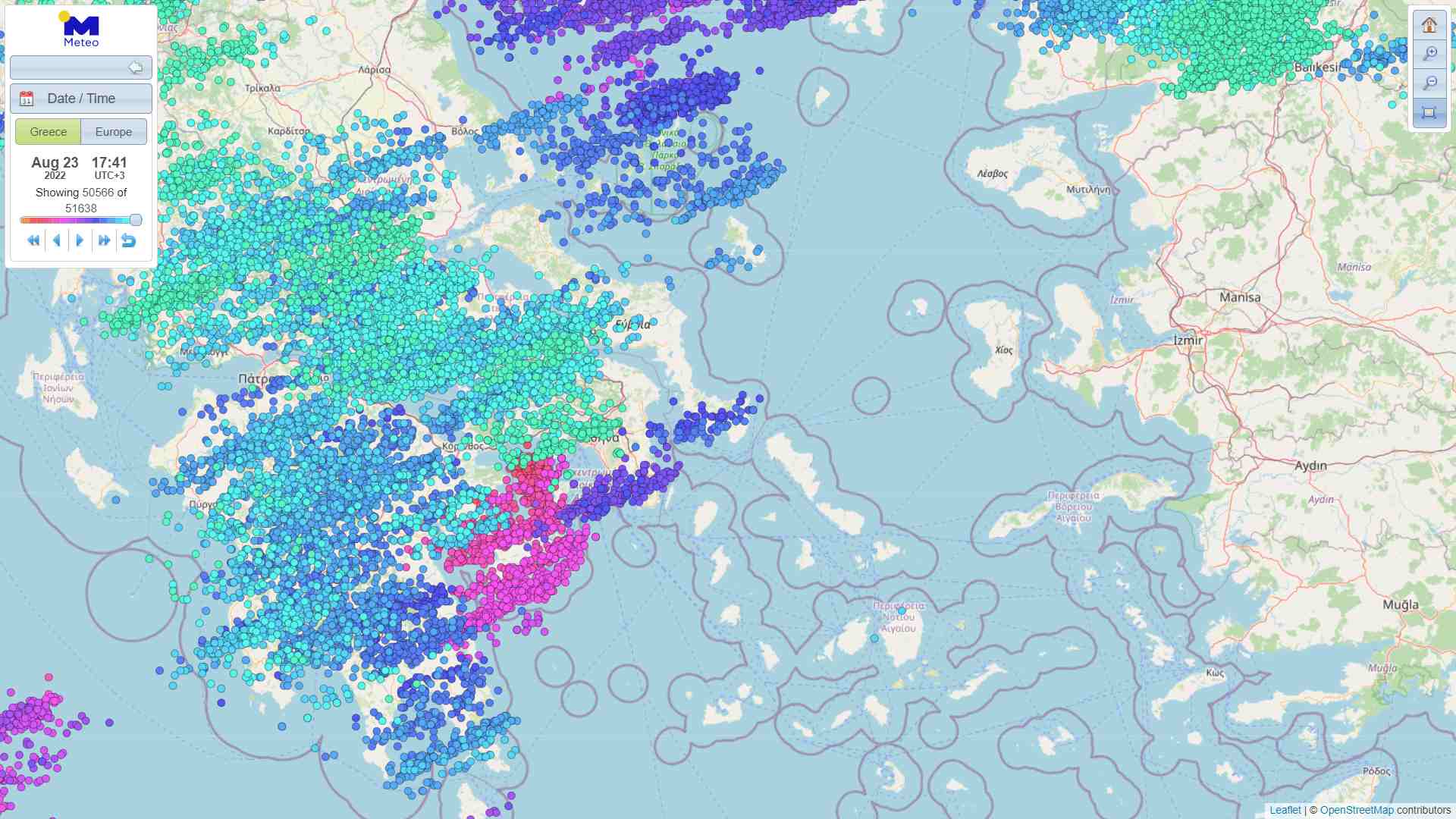Ο χάρτης κεραυνών σε πραγματικό χρόνο από το Meteo