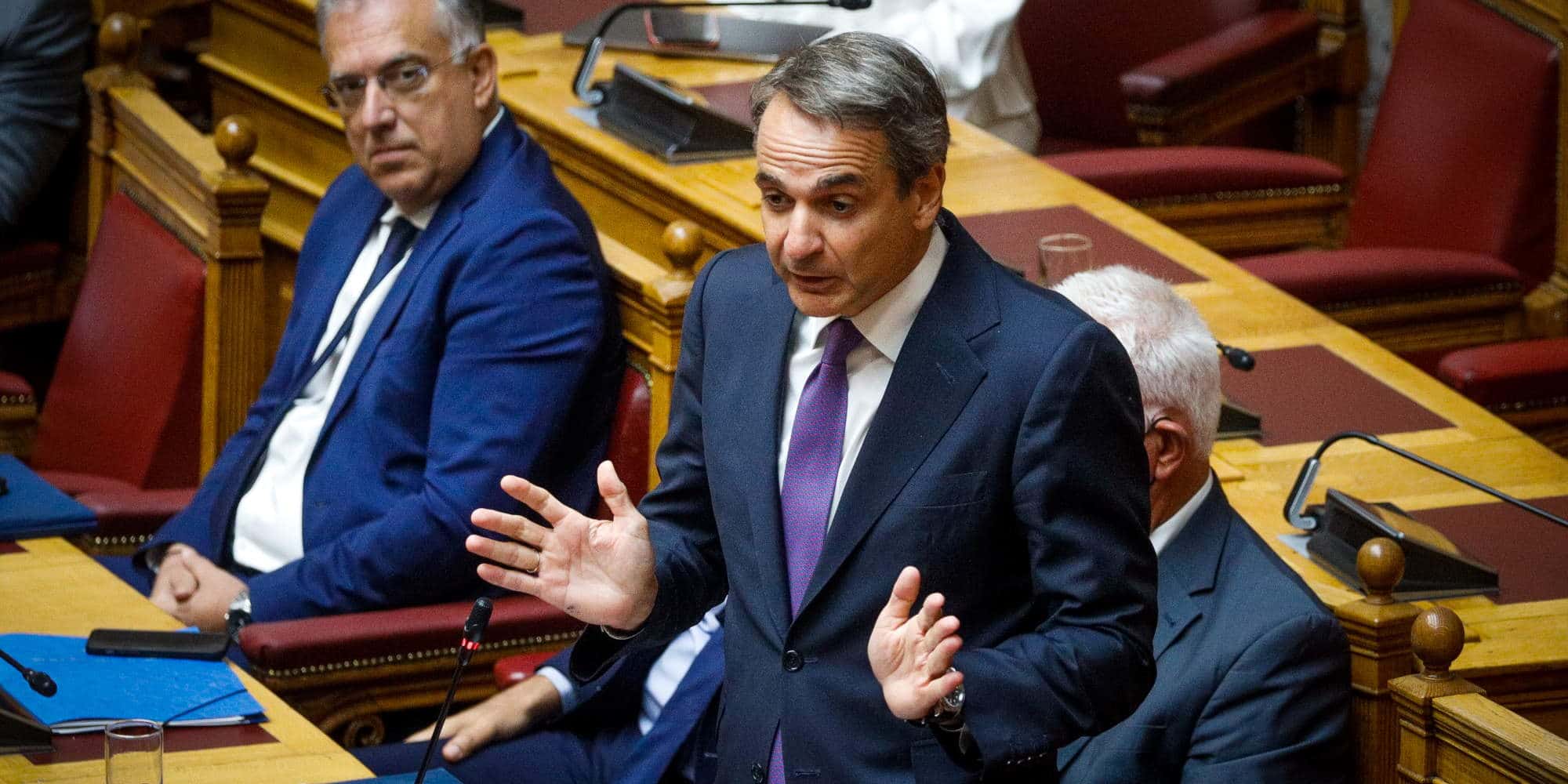 Ο πρωθυπουργός Κυριάκος Μητσοτάκης στα έδρανα της κυβέρνησης