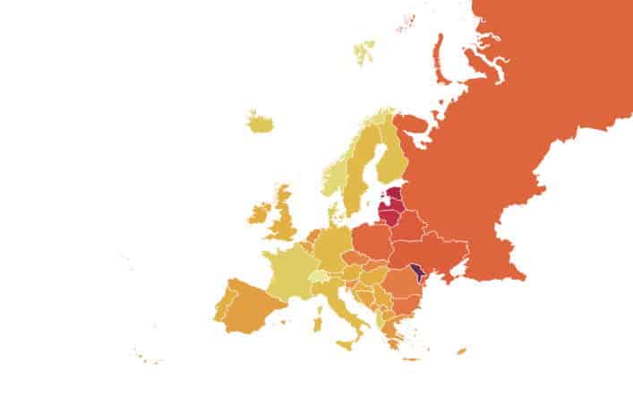 Ο πληθωρισμός στην Ευρώπη, οι χώρες με έντονο πορτοκαλί έχουν υψηλότερο ρυθμό