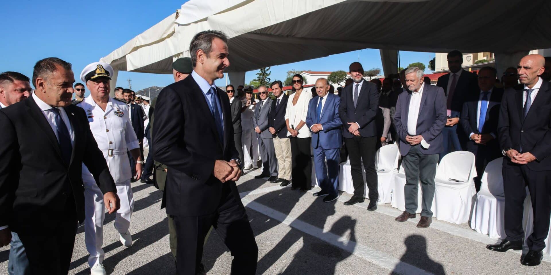 Ο Κυριάκος Μητσοτάκης στην τελετή ονοματοδοσίας της νέας πυραυλακάτου του Πολεμικού Ναυτικού «Υποπλοίαρχος Βλαχάκος»