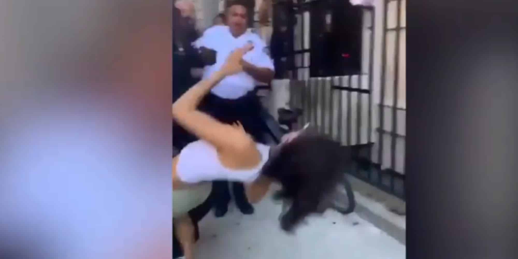 Η στιγμή που η νεαρή γυναίκα δέχεται μπουνιά από τον αστυνομικό