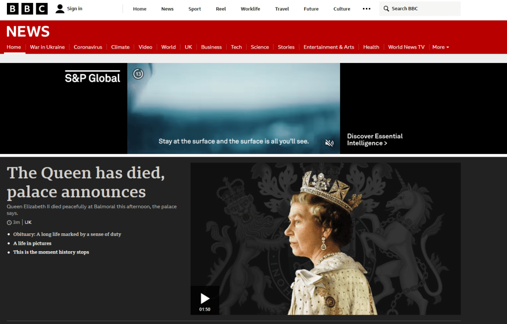 Η ανάρτηση του BBC για τον θάνατο της βασίλισσας Ελισάβετ