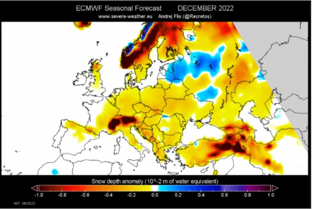 Χάρτης βροχής και χιονιού της Ευρώπης για τον Δεκέμβριο