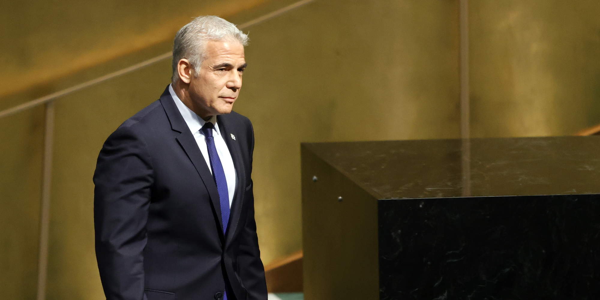 Ο Ισραηλινός πρωθυπουργός, Γιαϊρ Λαπίντ, κατεβαίνει από το βήμα της Γενικής Συνέλευσης του ΟΗΕ