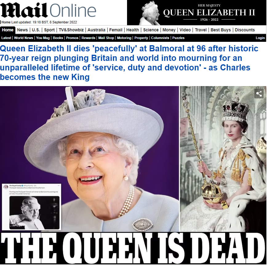 Η Βασίλισσα Ελισάβετ είναι νεκρή, το πρωτοσέλιδο της Daily Mail