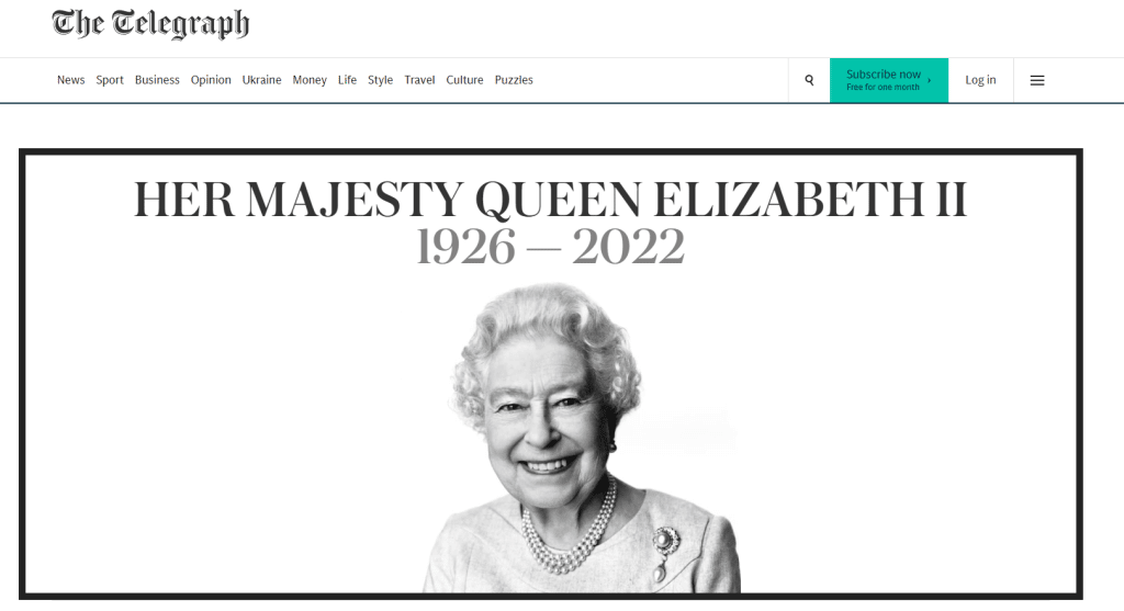 Η ανάρτηση του Telegraph για τον θάνατο της βασίλισσας Ελισάβετ