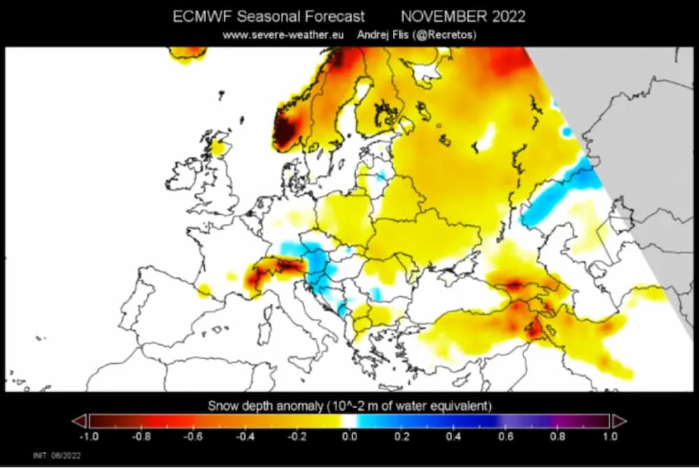 Χάρτης βροχής και χιονιού της Ευρώπης για τον Νοέμβριο