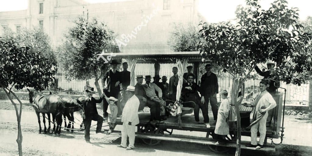 Ιππήλατο τραμ σε δρόμο των Αθηνών, αρχές 20ού αιώνα