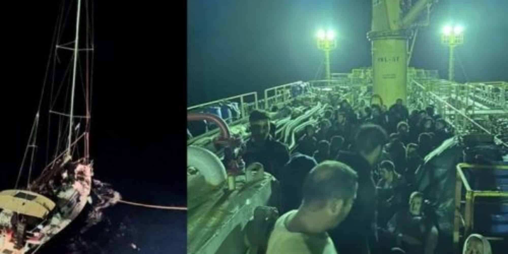 Οι μετανάστες σε πλοίο μετά τη διάσωσή τους