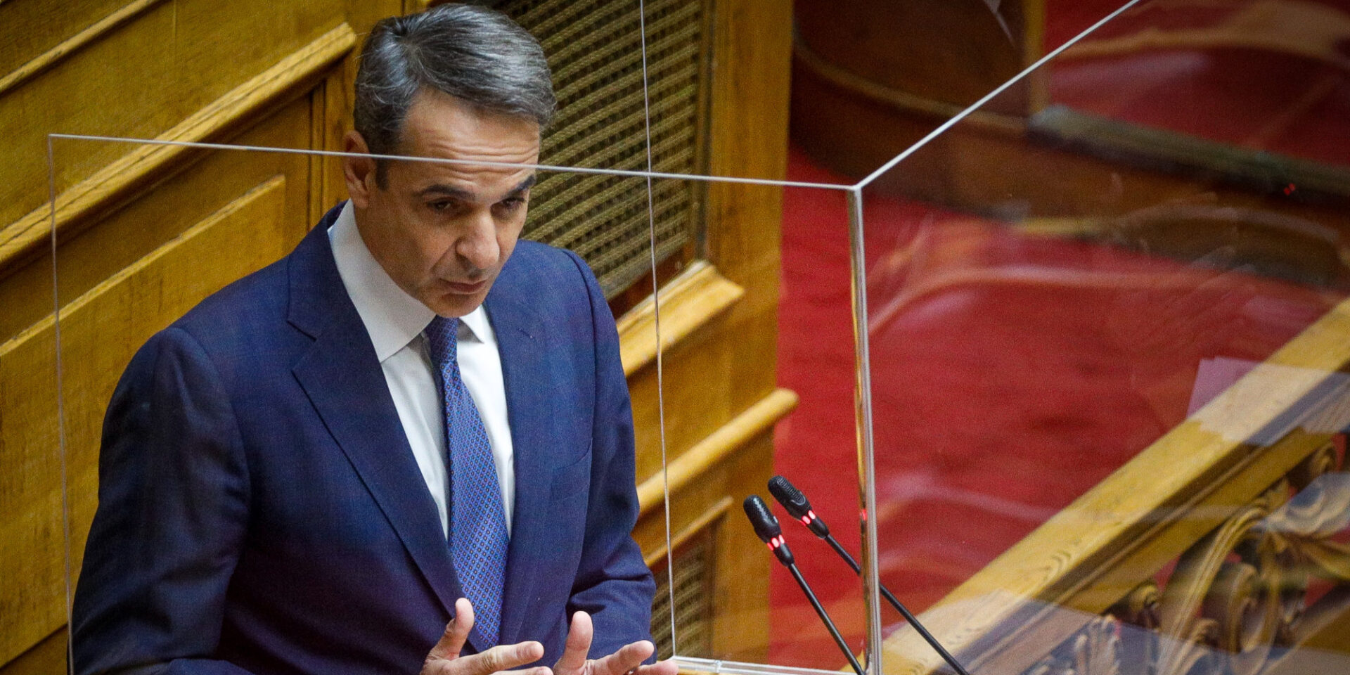 Ο Κυριάκος Μητσοτάκης στο βήμα της Βουλής
