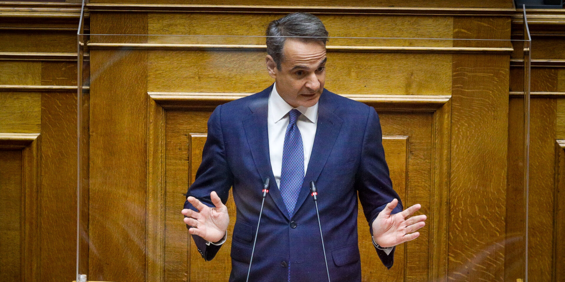 Ο Κυριάκος Μητσοτάκης στο βήμα της Βουλής