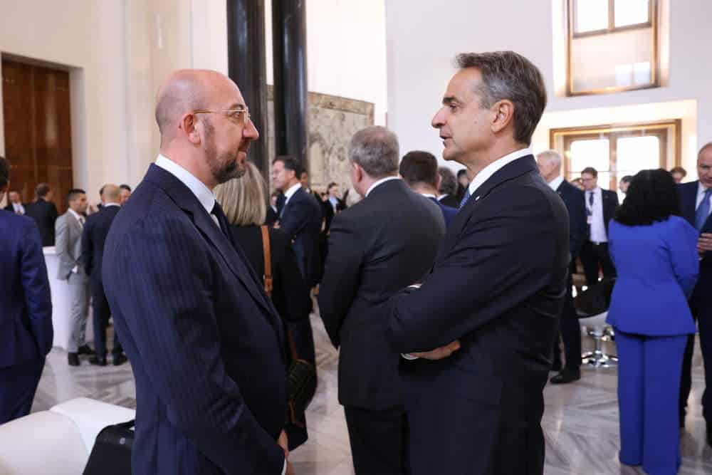 Ο Κυριάκος Μητσοτάκης με τον πρόεδρο του Ευρωπαϊκού Συμβουλίου, Σαρλ Μισέλ