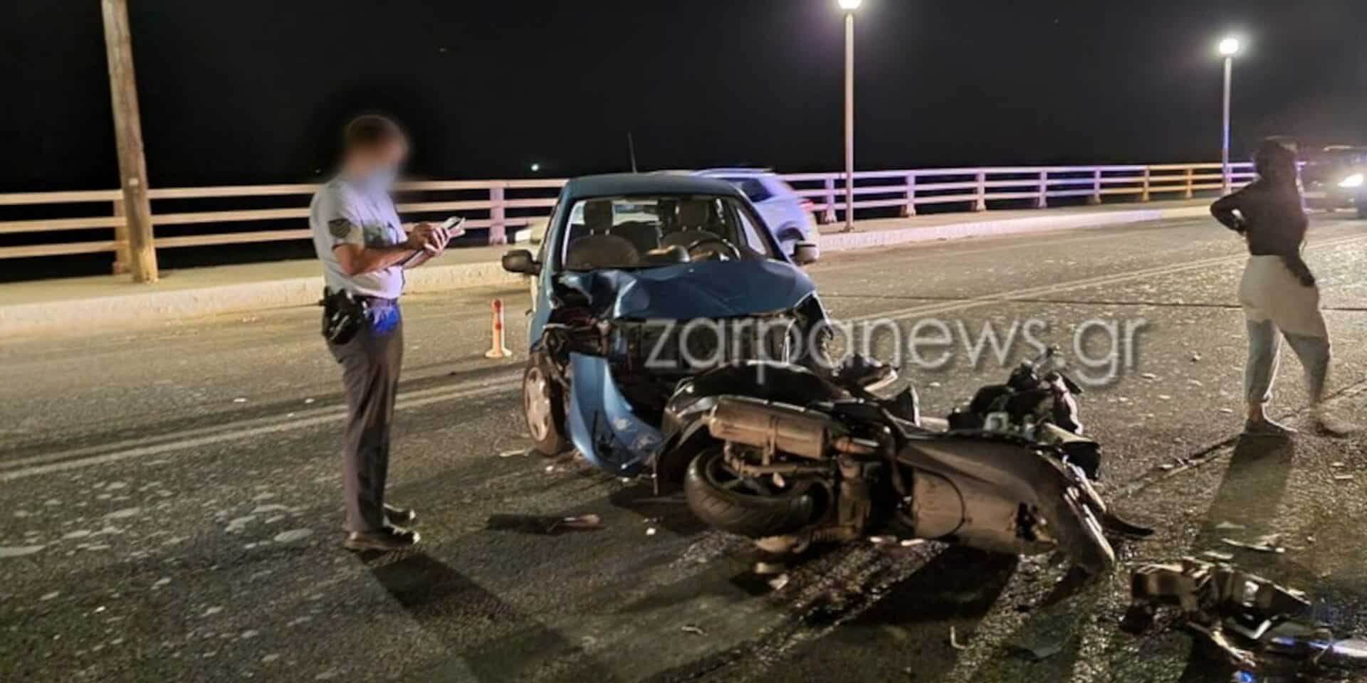 Σφοδρή σύγκρουση μηχανής και Ι.Χ. στα Χανιά