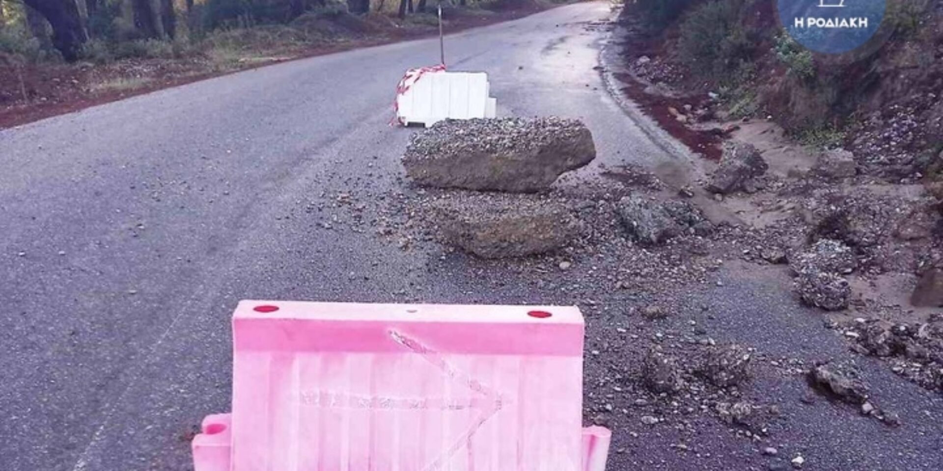 Εικόνα από κατολίσθηση σε δρόμο της Ρόδου