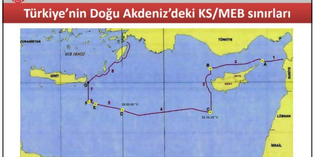 Χάρτης της Τουρκίας με τις γεωτρήσεις που θέλει να κάνει στη Μεσόγειο