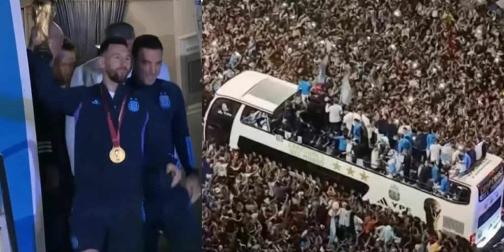 Ο Λιονέλ Μέσι με την κούπα και το πούλμαν της Αργεντινής στον κόσμο
