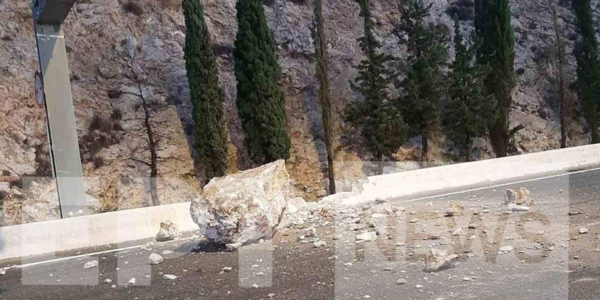 Ο βράχος που έπεσε στην Εθνική οδό