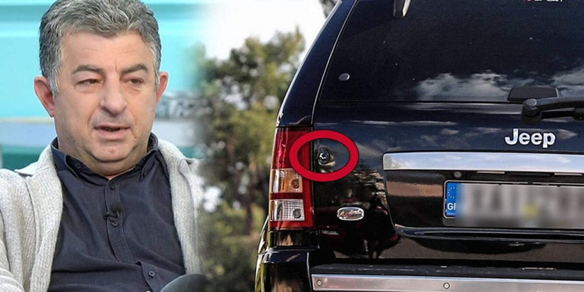 Ο Γιώργος Καραϊβάζ και μία από τις σφαίρες που έπεσαν στο αυτοκίνητό του