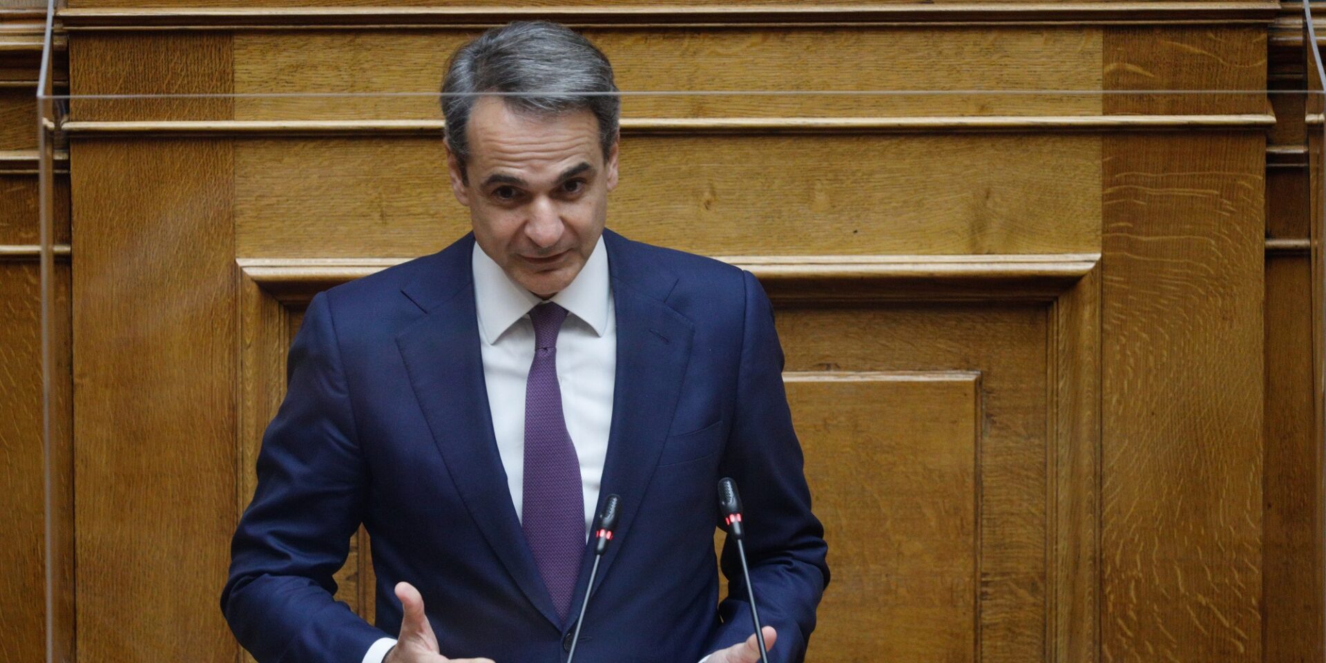 Ο Κυριάκος Μητσοτάκης στο βήμα της Βουλής